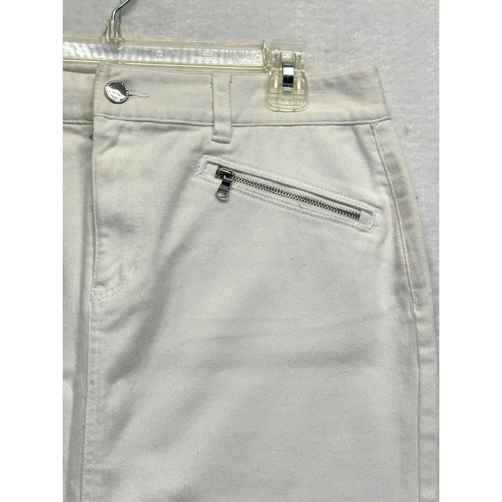Lauren Ralph Lauren White Denim Mini‎ Skirt Zipper Pockets Size 8 Stretch Cotton